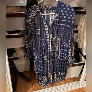 Zara Navy and Cream Floral Dress